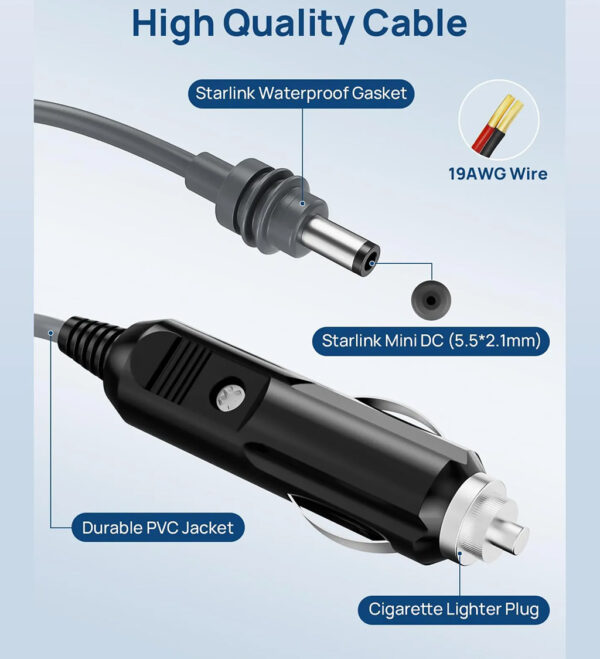 Starlink Mini 3M/5M 100W Car Charger One-to-One DC Cable Power Cord Compatible Mini - Image 3