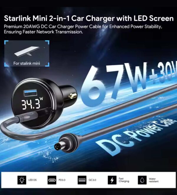 Starlink Mini 100W 2-in-1 Car Charger with 3M Type-C to DC Cable - Image 2